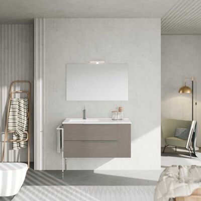 Kiamami Valentina - Mueble De Baño Suspendido De 100cm Gris Efecto Madera Con Lavabo Izquierdo New York Kiamami Valentina - Mueble De Baño Suspendido De 100cm Gris Efecto Madera Con Lavabo Izquierdo New York