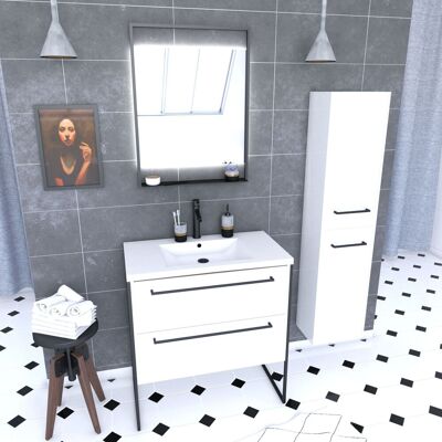 Aurlane - Mueble De Baño 80 Cm, Lavabo Blanco, Espejo Led Y Columna - Blanco Aurlane - Mueble De Baño 80 Cm, Lavabo Blanco, Espejo Led Y Columna - Blanco