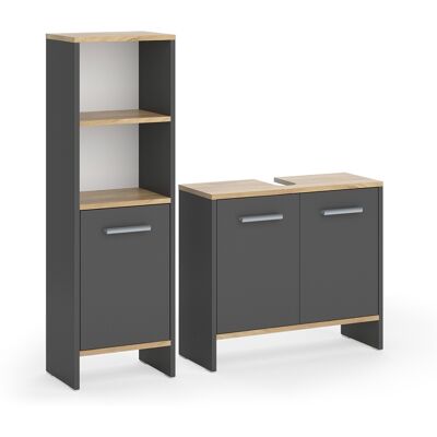 Conjunto De Muebles De Baño Karli, Antracita/roble Dorado, 2 Partes, Vicco Conjunto De Muebles De Baño Karli, Antracita/roble Dorado, 2 Partes, Vicco