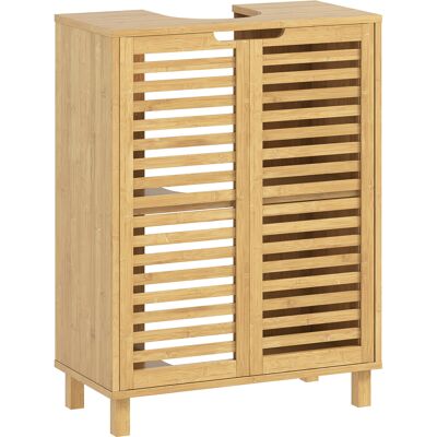 Homcom Mueble Bajo Lavabo, Mueble De Baño Con 2 Puertas De Lamas De Bambú, Estante Ajustable, Para Lavabos Con O Sin Pedestal, 60x30x80 Cm, Natural Homcom Mueble Bajo Lavabo, Mueble De Baño Con 2 Puertas De Lamas De Bambú, Estante Ajustable, Para Lavabos Con O Sin Pedestal, 60x30x80 Cm, Natural