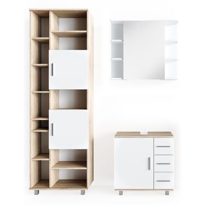 Vicco - Conjunto De Muebles De Baño Ilias, Sonoma, 3 Partes, Con Mueble Alto Vicco - Conjunto De Muebles De Baño Ilias, Sonoma, 3 Partes, Con Mueble Alto