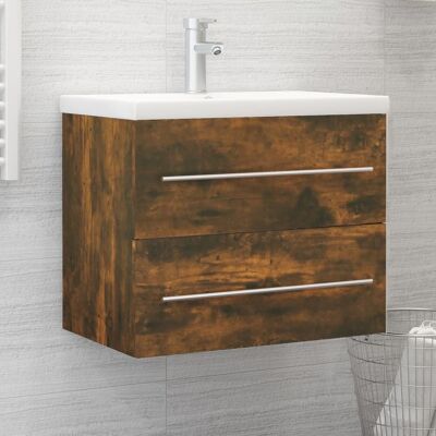 vidaXL Gabinete de lavabo Roble Ahumado 60x38.5x48 cm - Mueble de baño vidaXL Gabinete de lavabo Roble Ahumado 60x38.5x48 cm - Mueble de baño
