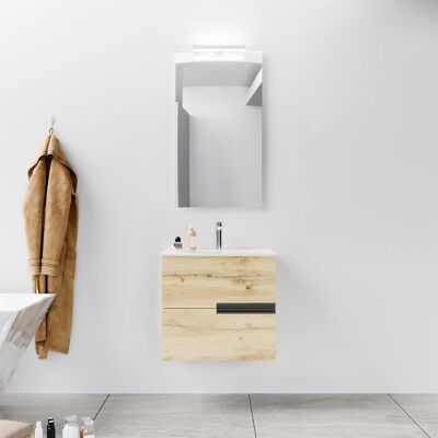 Aurlane - 60 cm Roble Claro - 2 cajones - Lavabo cerámica - Mueble de baño Aurlane - 60 cm Roble Claro - 2 cajones - Lavabo cerámica - Mueble de baño