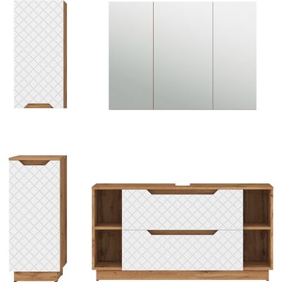 Conjunto De Muebles De Baño Lotta, Roble/blanco Con Estructura De Azulejos, 4 Partes, Vicco Conjunto De Muebles De Baño Lotta, Roble/blanco Con Estructura De Azulejos, 4 Partes, Vicco