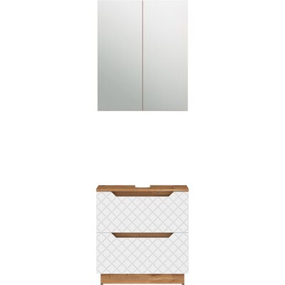 Conjunto De Muebles De Baño Lotta, Roble/blanco Con Estructura De Azulejos, 2 Partes, Vicco Conjunto De Muebles De Baño Lotta, Roble/blanco Con Estructura De Azulejos, 2 Partes, Vicco