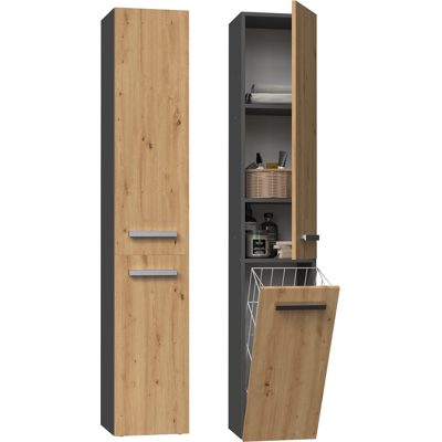 OEM Columna De Estante Para Mueble De Baño, Roble Antracita, Cesta De Lavandería Artesanal De 174 Cm OEM Columna De Estante Para Mueble De Baño, Roble Antracita, Cesta De Lavandería Artesanal De 174 Cm