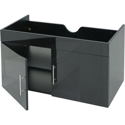 DÉCOSHOP26 Mueble De Baño Suspendido De 90 Cm Con 2 Puertas Y Balda Regulable Mdf Negro Brillo 040010535 DÉCOSHOP26 Mueble De Baño Suspendido De 90 Cm Con 2 Puertas Y Balda Regulable Mdf Negro Brillo 040010535