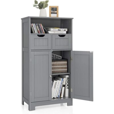 Mueble De Baño Armario De Suelo Auxiliar Con Estantes, Puerta Y Cajones Aparador De Almacenaje (gris) - Costway Mueble De Baño Armario De Suelo Auxiliar Con Estantes, Puerta Y Cajones Aparador De Almacenaje (gris) - Costway