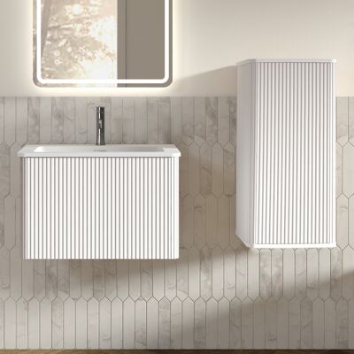 JHY DESIGN Conjunto De Baño Que Incluye Un Mueble De Lavabo Con Lavamanos Suspendido, Mueble De Lavabo De 60 Cm De Ancho Con Armario Lateral, Color Blanco. JHY DESIGN Conjunto De Baño Que Incluye Un Mueble De Lavabo Con Lavamanos Suspendido, Mueble De Lavabo De 60 Cm De Ancho Con Armario Lateral, Color Blanco.