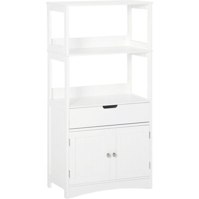 Armario de Baño Kleankin - Blanco - 3 Estantes, Cajón, Puertas - 60x33x122.5 cm Armario de Baño Kleankin - Blanco - 3 Estantes, Cajón, Puertas - 60x33x122.5 cm