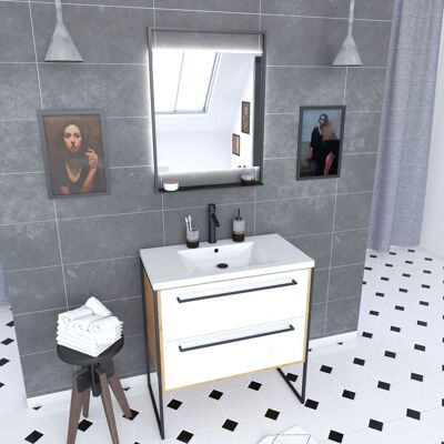 AURLANE Conjunto De Baño Blanco 80cm + Lavabo Blanco 80x50 + Cajones + Espejo AURLANE Conjunto De Baño Blanco 80cm + Lavabo Blanco 80x50 + Cajones + Espejo