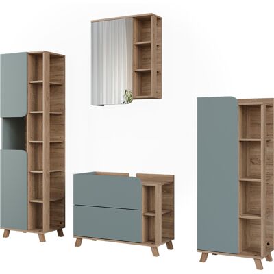 Conjunto De Muebles De Baño Karen, Azul/sonoma, 4 Piezas, Vicco Conjunto De Muebles De Baño Karen, Azul/sonoma, 4 Piezas, Vicco