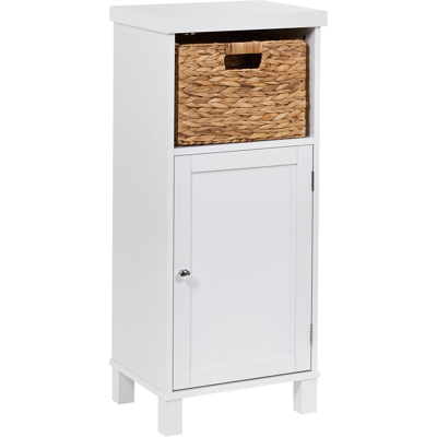 BELIANI Armario De Baño De Pie De Mdf Con Estantes Y Cesta Estilo Tradicional Blanco Pacllon BELIANI Armario De Baño De Pie De Mdf Con Estantes Y Cesta Estilo Tradicional Blanco Pacllon