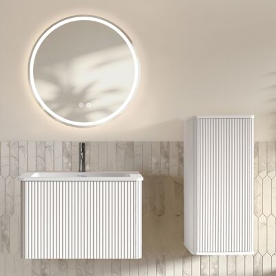 JHY DESIGN Conjunto De Muebles De Baño Con Lavabo Y Espejo Led, Mueble De Baño Suspendido De 60 Cm Con Lavabo, Espejo De Baño Redondo De 60 Cm. JHY DESIGN Conjunto De Muebles De Baño Con Lavabo Y Espejo Led, Mueble De Baño Suspendido De 60 Cm Con Lavabo, Espejo De Baño Redondo De 60 Cm.