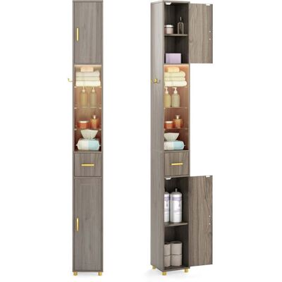HELLOSHOP26 Mueble De Almacenamiento Estrecho De 20 X 20 X 181 Cm Con Estantes Ajustables Y Tira De Luz Tricolor En Mdf Gris 200017416 HELLOSHOP26 Mueble De Almacenamiento Estrecho De 20 X 20 X 181 Cm Con Estantes Ajustables Y Tira De Luz Tricolor En Mdf Gris 200017416