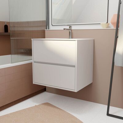 AURLANE Conjunto de Mueble de Baño 60cm Lacado Blanco - Cajones con Cierre Suave AURLANE Conjunto de Mueble de Baño 60cm Lacado Blanco - Cajones con Cierre Suave