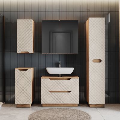 Juego De Muebles De Baño Lotta, Roble/cachemira Con Estructura De Azulejos, 5 Partes, Vicco Juego De Muebles De Baño Lotta, Roble/cachemira Con Estructura De Azulejos, 5 Partes, Vicco