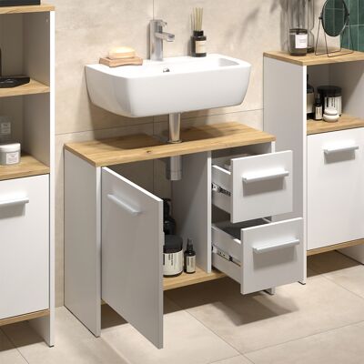 Mueble Bajo Lavabo Karli, Roble Blanco/dorado, 70.2 X 57 Cm Con 2 Cajones Y 1 Puerta, Vicco Mueble Bajo Lavabo Karli, Roble Blanco/dorado, 70.2 X 57 Cm Con 2 Cajones Y 1 Puerta, Vicco