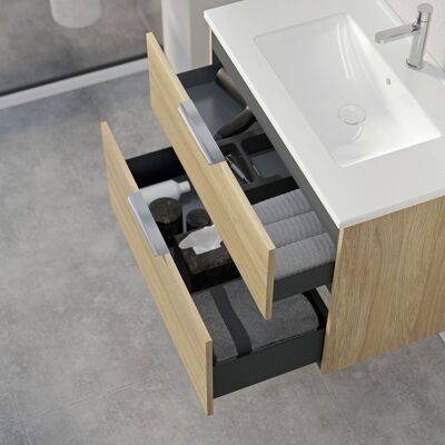 Bernstein - Mueble Bajo Tim 80cm Con Lavabo - Color A Elegir:1x Wall-hung Cabinet Flexible, Roble Gris Niebla, Chrome 1x Armario Lateral Flexible, Roble Gris Niebla, Cromo Bernstein - Mueble Bajo Tim 80cm Con Lavabo - Color A Elegir:1x Wall-hung Cabinet Flexible, Roble Gris Niebla, Chrome 1x Armario Lateral Flexible, Roble Gris Niebla, Cromo