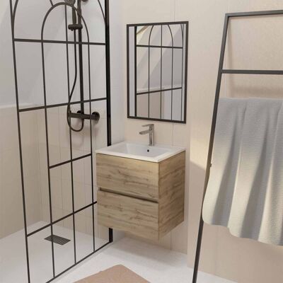 Aurlane - 50 Decorado Roble - 2 Cajones - Lavabo blanco cerámica - Mueble de baño Aurlane - 50 Decorado Roble - 2 Cajones - Lavabo blanco cerámica - Mueble de baño