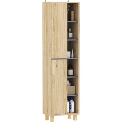 JHY DESIGN Mueble Columna Para Baño, Mueble De Baño Con 6 Compartimentos Abiertos Y 2 Armarios, Madera Natural. JHY DESIGN Mueble Columna Para Baño, Mueble De Baño Con 6 Compartimentos Abiertos Y 2 Armarios, Madera Natural.