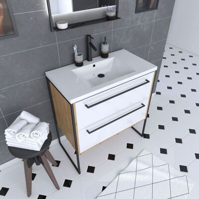Aurlane - Mueble De Baño Blanco 80cm + Lavabo De Resina Blanca 80x50 + Cajones Blanco Aurlane - Mueble De Baño Blanco 80cm + Lavabo De Resina Blanca 80x50 + Cajones Blanco