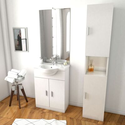Conjunto de baño Aurlane - Blanco 60cm con lavabo de cerámica y espejo LED Conjunto de baño Aurlane - Blanco 60cm con lavabo de cerámica y espejo LED