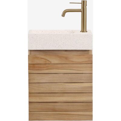 Conjunto De Mueble De Baño Suspendido 40x20 Cm En Madera De Teca Con Lavabo Integrado En Cemento Napier Sklum Conjunto De Mueble De Baño Suspendido 40x20 Cm En Madera De Teca Con Lavabo Integrado En Cemento Napier Sklum