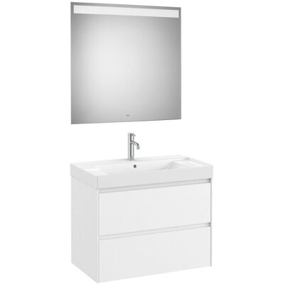 ROCA Mueble Lavabo Centrado 800x460 Ona Standard 2 Cajones + Espejo Led Blanco Mate ROCA Mueble Lavabo Centrado 800x460 Ona Standard 2 Cajones + Espejo Led Blanco Mate
