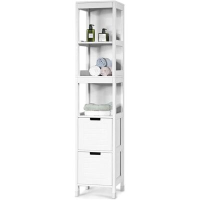 Costway - Armario Alto De Suelo Para Baño Con 2 Cajones Y 3 Estantes Mueble Columna De Madera Para Cocina Ducha Blanco Costway - Armario Alto De Suelo Para Baño Con 2 Cajones Y 3 Estantes Mueble Columna De Madera Para Cocina Ducha Blanco