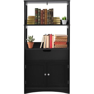 Armario Muebles Auxiliares Cocina,puerta Y 3 Estantes De Madera Estantería Gabinete Para Baño Cocina Organizador Almacenamiento, 60x32,5x132 Cm (negro) - Costway Armario Muebles Auxiliares Cocina,puerta Y 3 Estantes De Madera Estantería Gabinete Para Baño Cocina Organizador Almacenamiento, 60x32,5x132 Cm (negro) - Costway