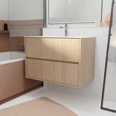 AURLANE Conjunto Baño Roble Claro - 80cm, 2 Cajones, Lavabo Cerámica AURLANE Conjunto Baño Roble Claro - 80cm, 2 Cajones, Lavabo Cerámica