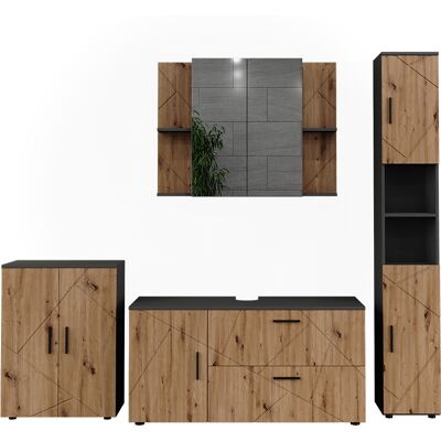 Conjunto De Muebles De Baño Irma, Antracita/roble Dorado, 4 Partes, Vicco Conjunto De Muebles De Baño Irma, Antracita/roble Dorado, 4 Partes, Vicco