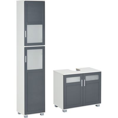 Kleankin Conjunto De Baño Juego De Columna De Baño Y Mueble Para Debajo Del Lavabo Con Puertas De Vidrio Templado 37x35x190 Cm 69x35x59 Cm Kleankin Conjunto De Baño Juego De Columna De Baño Y Mueble Para Debajo Del Lavabo Con Puertas De Vidrio Templado 37x35x190 Cm 69x35x59 Cm