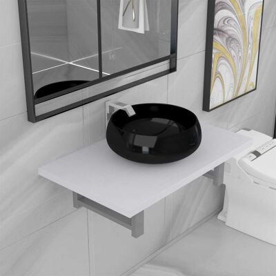 vidaXL Lavabo redondo de cerámica con estante de pared vidaXL Lavabo redondo de cerámica con estante de pared