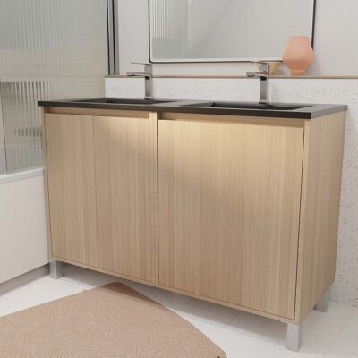 Mueble de baño AURLANE 120cm - Roble Claro - Lavabo Doble Cerámica Mueble de baño AURLANE 120cm - Roble Claro - Lavabo Doble Cerámica