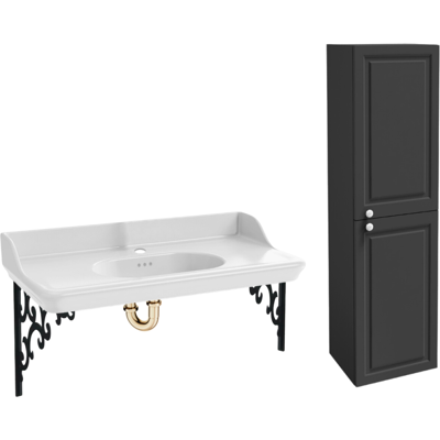 Jacob Delafon - Pack Lavabo Suspendido Cléo 1889 + Columna Derecha + Sifón Dorado Jacob Delafon - Pack Lavabo Suspendido Cléo 1889 + Columna Derecha + Sifón Dorado
