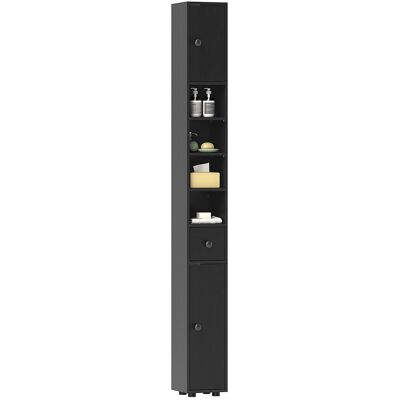 JHY DESIGN Armario Alto De Baño, Columna Estrecha Con 1 Cajón, 4 Estantes Abiertos Y Ajustables, 20 X 20 X 180 Cm, Negro. JHY DESIGN Armario Alto De Baño, Columna Estrecha Con 1 Cajón, 4 Estantes Abiertos Y Ajustables, 20 X 20 X 180 Cm, Negro.