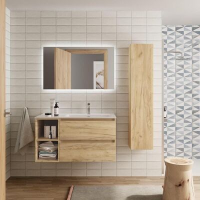 Mueble de baño Salgar Bequia - 90cm, Gris Mate, 2 Cajones, Coqueta Izquierda Mueble de baño Salgar Bequia - 90cm, Gris Mate, 2 Cajones, Coqueta Izquierda