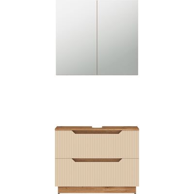 Conjunto De Muebles De Baño Lotta, Rayas Roble/cachemira, 2 Partes, Vicco Conjunto De Muebles De Baño Lotta, Rayas Roble/cachemira, 2 Partes, Vicco