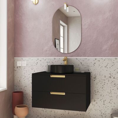 Aurlane - Mueble De Baño 80 Cm Negroy Oro - Lavabo Negro- Espejo Y Aplique Led Aurlane - Mueble De Baño 80 Cm Negroy Oro - Lavabo Negro- Espejo Y Aplique Led