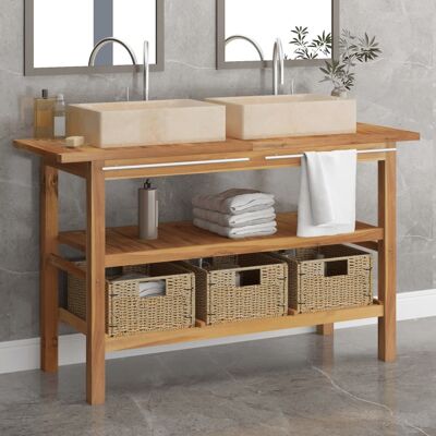 Tocador De Baño Madera Maciza De Teca Con Lavabos Mármol Crema Vidaxl Tocador De Baño Madera Maciza De Teca Con Lavabos Mármol Crema Vidaxl