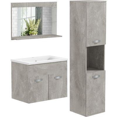 JHY DESIGN Juego De Muebles De Baño De 4 Piezas, De Montaje En Pared, Con Espejo, Mueble De Tocador, Lavabo Y Armario Alto, Color Gris. JHY DESIGN Juego De Muebles De Baño De 4 Piezas, De Montaje En Pared, Con Espejo, Mueble De Tocador, Lavabo Y Armario Alto, Color Gris.