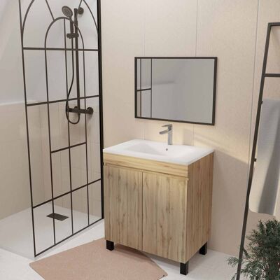 Aurlane - Mueble de baño 70 Decorado Roble - Roble Natural - Lavabo Blanco - Bathroom Cabinet Aurlane - Mueble de baño 70 Decorado Roble - Roble Natural - Lavabo Blanco - Bathroom Cabinet