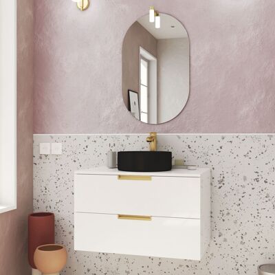 Aurlane - Mueble De Baño 80 Cm Blanco Y Oro - Lavabo Negro- Espejo Y Aplique Led Aurlane - Mueble De Baño 80 Cm Blanco Y Oro - Lavabo Negro- Espejo Y Aplique Led