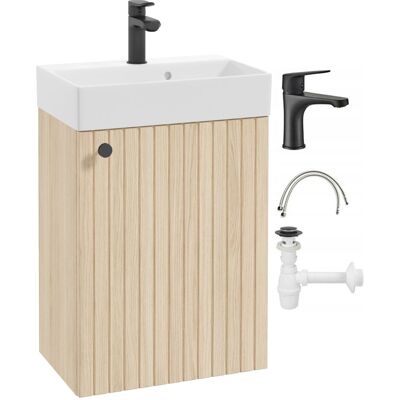 OEM Mueble De Baño Suspendido Con Lavabo, Roble Vicenza, Grifo Y Tirador Negros, 50x70cm, Kiara OEM Mueble De Baño Suspendido Con Lavabo, Roble Vicenza, Grifo Y Tirador Negros, 50x70cm, Kiara