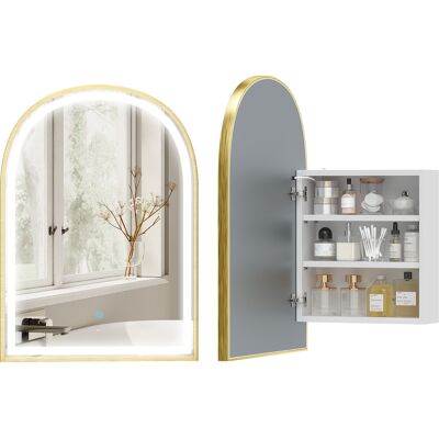 JHY DESIGN Mueble De Baño De Pared Con Espejo E Iluminación Led, Puerta Arqueada, Antivaho, 50x14,5x70cm, Dorado JHY DESIGN Mueble De Baño De Pared Con Espejo E Iluminación Led, Puerta Arqueada, Antivaho, 50x14,5x70cm, Dorado