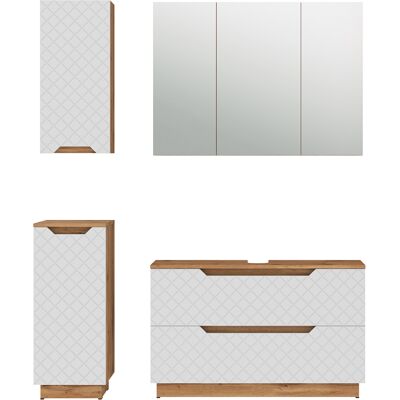 Conjunto De Muebles De Baño Lotta, Roble/blanco Con Estructura De Azulejos, 4 Partes, Vicco Conjunto De Muebles De Baño Lotta, Roble/blanco Con Estructura De Azulejos, 4 Partes, Vicco