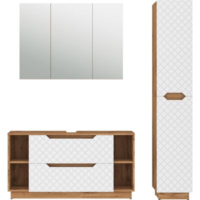 Juego De Muebles De Baño De 3 Piezas Lotta, Roble/blanco Con Estructura De Azulejos, 3 Partes, Vicco Juego De Muebles De Baño De 3 Piezas Lotta, Roble/blanco Con Estructura De Azulejos, 3 Partes, Vicco