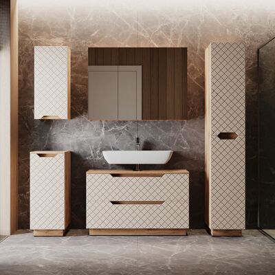 Juego De Muebles De Baño Lotta, Roble/cachemira Con Estructura De Azulejos, 5 Partes, Vicco Juego De Muebles De Baño Lotta, Roble/cachemira Con Estructura De Azulejos, 5 Partes, Vicco